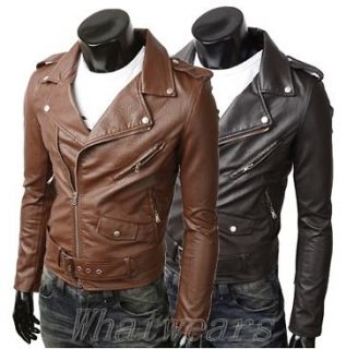 JJ Mens Waistband Lapel Zipper Short PU Leather Jacket Coat M~XXL 