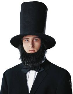 BLACK ABE ABRAHAM LINCOLN COSTUME TALL STOVE PIPE TOP HAT AND BEARD 