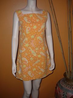 Lilly Pulitzer Vintage SeaHorses and Stars Orange Shift Woman Dress 