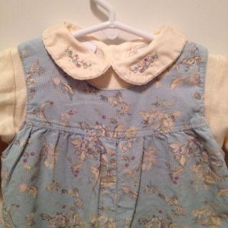 Blue Floral Corduroy Romper With Matching Peter Pan Collared Onesie 