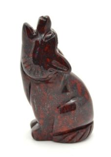 Hand Carved Gemstone Howling Wolf   Red Jasper   Collectible   Animal