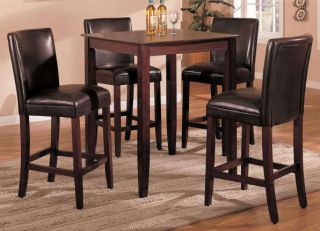   CHERRY FINISH WOOD PUB BISTRO BAR HEIGHT DINING TABLE SET BROWN CHAIRS