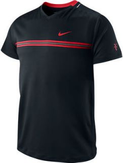 New Nike Federer RF Smash Crew Neck Tennis Shirt Black/Red 451579 