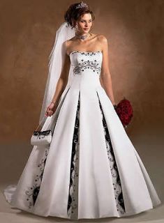 2012 white and ( 395 satin) black Bride wedding dress Gown Embroider 