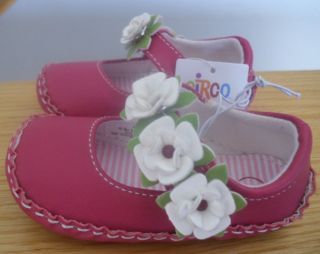   Pink Baby Infant Girl Shoe Dress Velcro Flowers Mary Jane NWT Aimee