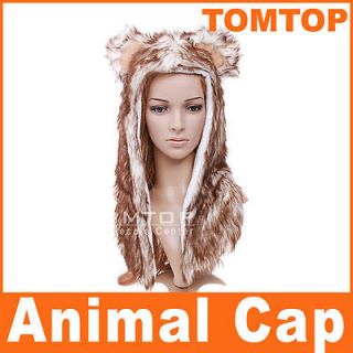 Multifunctiona​l Cartoon Animal Wolf Cap Plush Soft Warm Hat Earmuff 