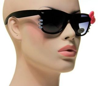 New Cute Ladies Hello Kitty Shades Medium Black Frame With Pink Bow 