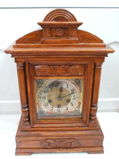   German Oak Case Westminster Chimes Mantle Clock 19H 12W 8D