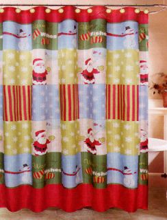 Christmas Santa Claus Snowman Fabric Shower Curtain & Set of 12 