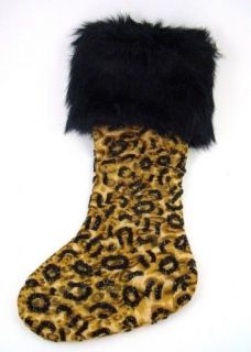   Jungle Animal Leopard Print Beaded Faux Fur Holiday Christmas Stocking