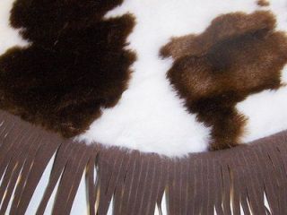 New 54 Faux Fur Cowhide Christmas Tree Skirt Brown with 4 Fringe