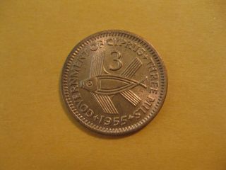 1955 Cyprus Coin, 3 Mils, uncirculated coin, Flying Fish neat 