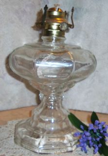 Vintage Oil Kerosene Lamp THICK Pressed Glass w/ Bubbles & Ripples 