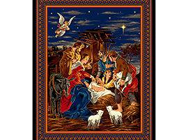   in Manger Angels Christmas Christian Metallic Yd Panel Cotton Fabric