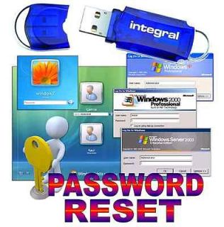 WINDOWS LOG IN PASSWORD RESET XP VISTA 7 NT CD/DVD/USB Memory Stick 