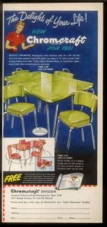   Chromcraft chartreuse green plastic & chrome dinette table & chairs ad
