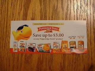 PEPPERIDGE FARM Coupons $3 off 1  all products  Exp. 12/31/12