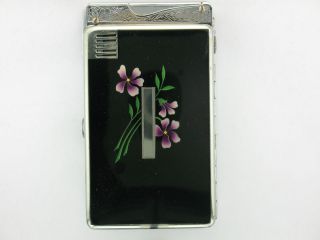 VINTAGE LIDO LADIES LIGHTER AND CIGARETTE CASE WITH COLORFUL FLOWERS