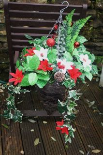   HANDMADE artificial flower hanging basket christmas gift poinsettias