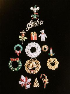 Vintage LOT 15 Rhinestone Christmas Pins Brooches Trembler Elf LIA 