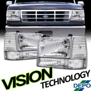 Chrome Head Lights+Depo Euro Clear Signal Corner+Bumper Lamps 92 96 