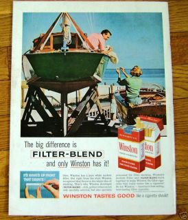1961 Winston Cigarette Ad Couple Working on Boats