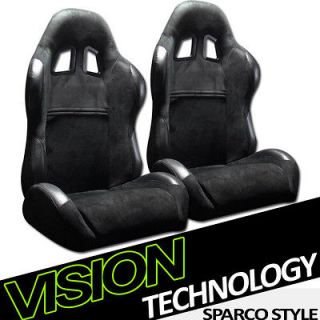 2x SP Style Simulated Suede & PVC Leather Blk Reclinable Racing Seats 