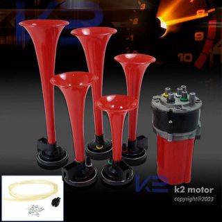5PCS TRUMPET GREAT MUSIC RED 12V AIR DIXIE HORN +COMPRESSOR DUKES OF 