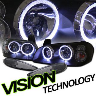 02 03 Nissan Maxima Black Housing Clear Lens Halo Headlights+Fro​nt 