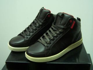 New Cadillac Footwear Leather Brown/Red Mens Hi Top Sneaker Shoes