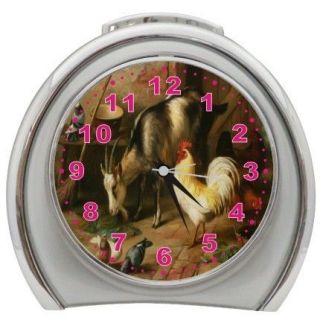  Chicken And Doves In A Stable Desktop Night Light Travel Alarm Clock