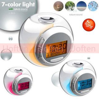 New LED Alarm Clock 7 Color Light With Nature Sound Timer Thermometer