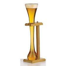 HALF YARD OF ALE GLASS WITH WOODEN STAND NOVELTY JOKE NEW & BOXED