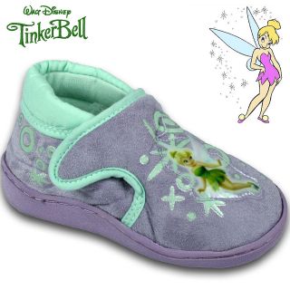   Girls Slippers Tinker Bell Shoes Disney Character Velcro Lilac Aqua