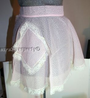 Vintage 50s Style Half Apron With Pocket Sheer Pink with Rose