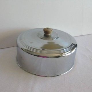 Vintage Round Cake or Pie Cover Stainless Steel Chrome Wood Knob 10 