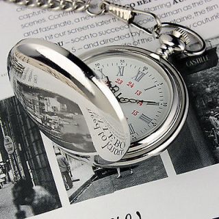   * NEW CLASSIC SILVER VINTAGE STAINLESS Antique MENS POCKET WATCH