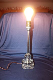 VINTAGE ETCHED CLEAR CRYSTAL ART DECO CANDLESTICK TABLE LAMP NO SHADE