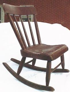 Childs Antique Rocker Rocking Chair with Plank Seat Brown Paint 