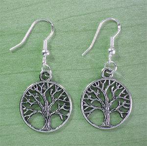 Vintage Silver Tree Of Life Nature Charm Earrings Jewelry Sterling 