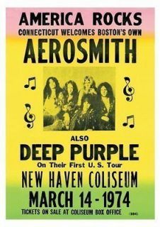 Aerosmith, Deep Purple 1974 Concert Excellent Quality Repro Poster