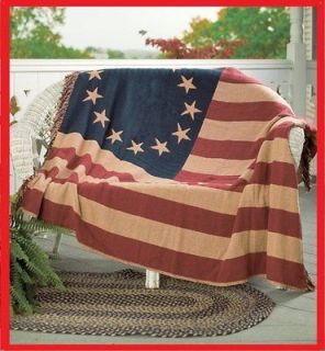   GLORY WOVEN THROW   PRIMITIVE AMERICAN FLAG PATRIOTIC QUILT BLANKET