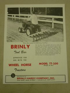 VINTAGE BRINLY TOOL BAR #TT 200 SPEC SHEET for WHEEL HORSE TRACTORS
