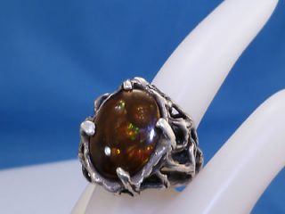   STERLING FIRE AGATE MODERNIST HEAVY SOLID 18MM FIRE AGATE RING