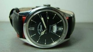 VINTAGE WEST END MILITARY AUTOMATIC DAY DATE SWISS WATCH BLACK DIAL 