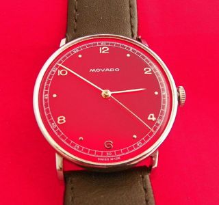 VINTAGE LARGE MOVADO RED METALLIC DIAL MANUAL WIND GREAT CONDITION