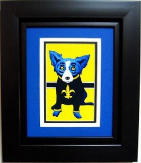GEORGE RODRIGUE BLUE DOG Saints POSTCARD   FRAMED   11.5 x 13.5
