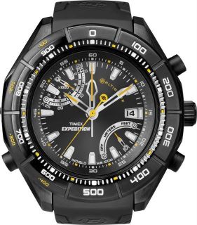 TIMEX EXPEDITION E ALTIMETER CHRONOGRAPH,INDIGLO BLACK RUBBER WATCH 