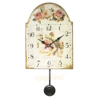 Victorian Style Metal Wall Clock with Pendulum   Countryside Flower 
