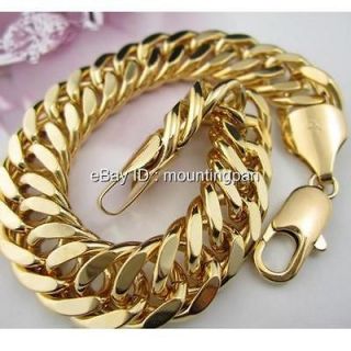 MASSIVE 8.66/13MM 18k YELLOW GOLD FILLED MENS BRACELET DOUBLE CURB 